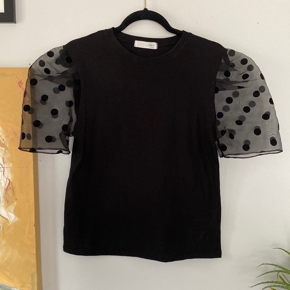 Polka Dot Puff Sleeve T-Shirt